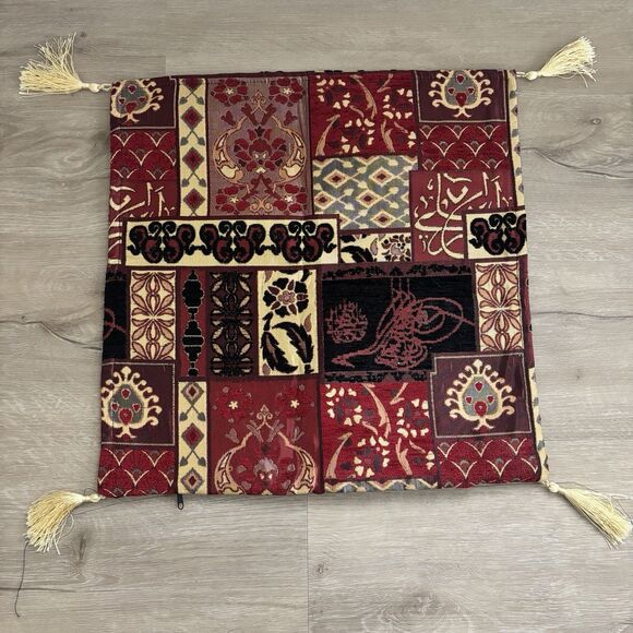 Turkish Patchwork Tapestry Pillow Cover Cushion Case Tassel Zipper Red Black 17" - Picture 2 of 8